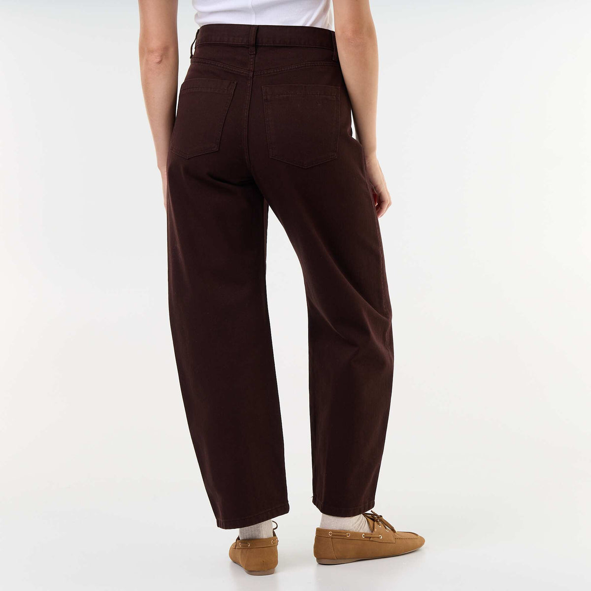 Wide barrel-leg denim pants BROWN