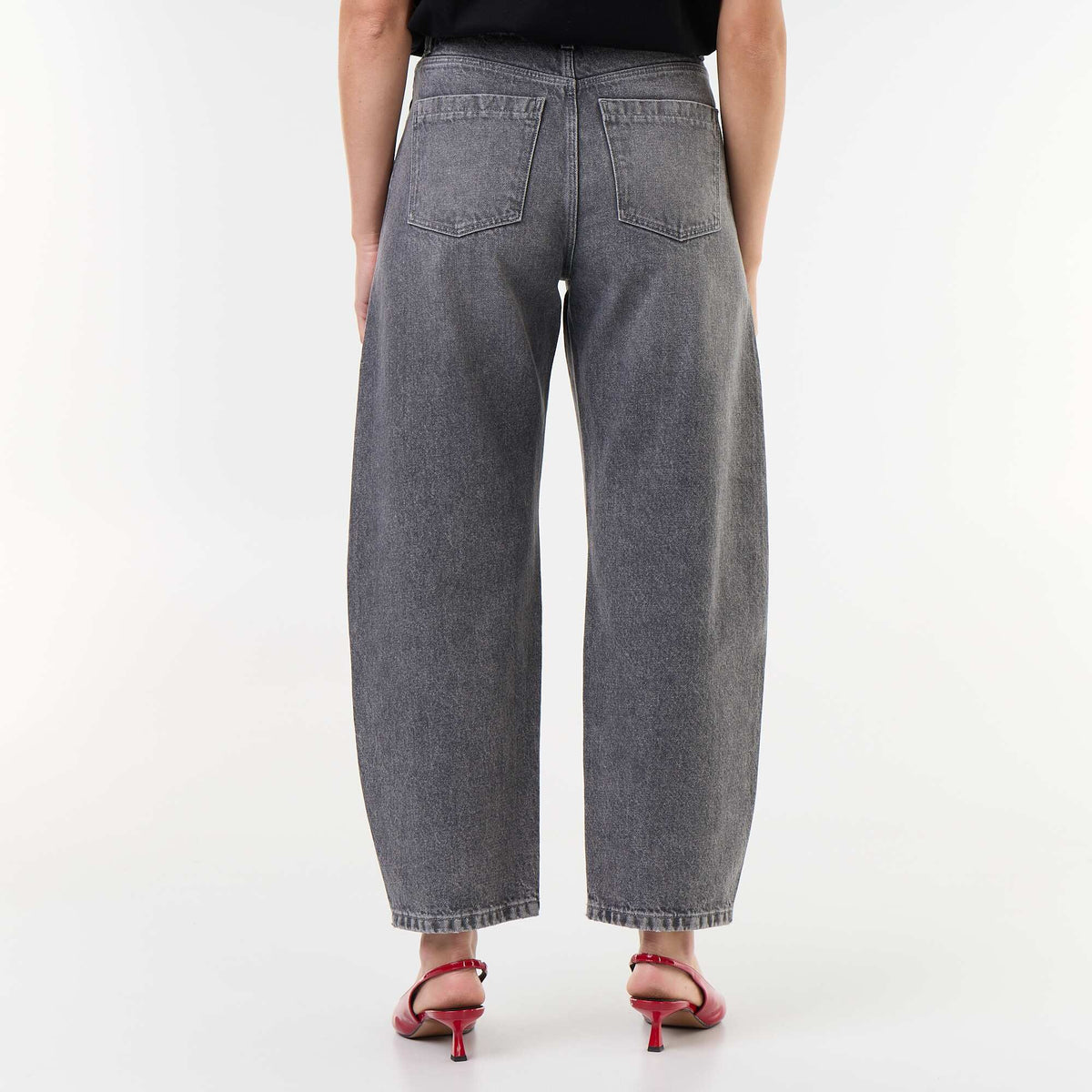 Wide barrel-leg denim pants GREY