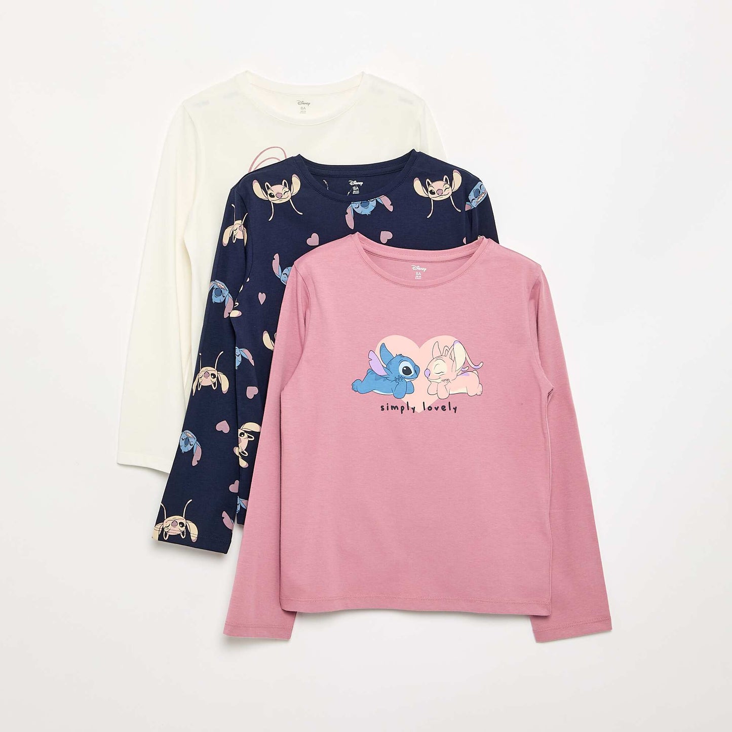 3-Pack 'Stitch' & 'Angel' T-Shirts PINK