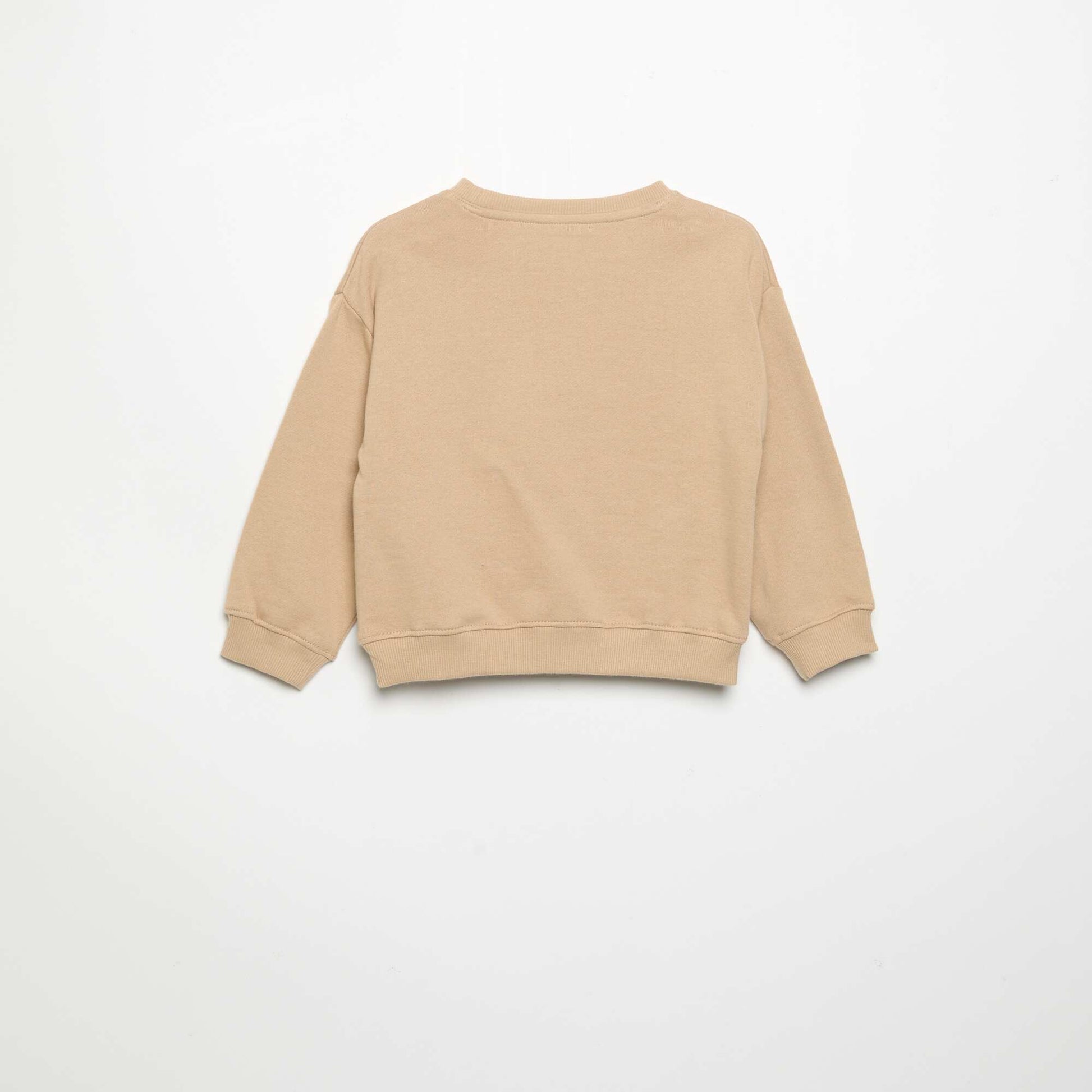 Long-sleeved fleece sweatshirt with playful design BEIGE