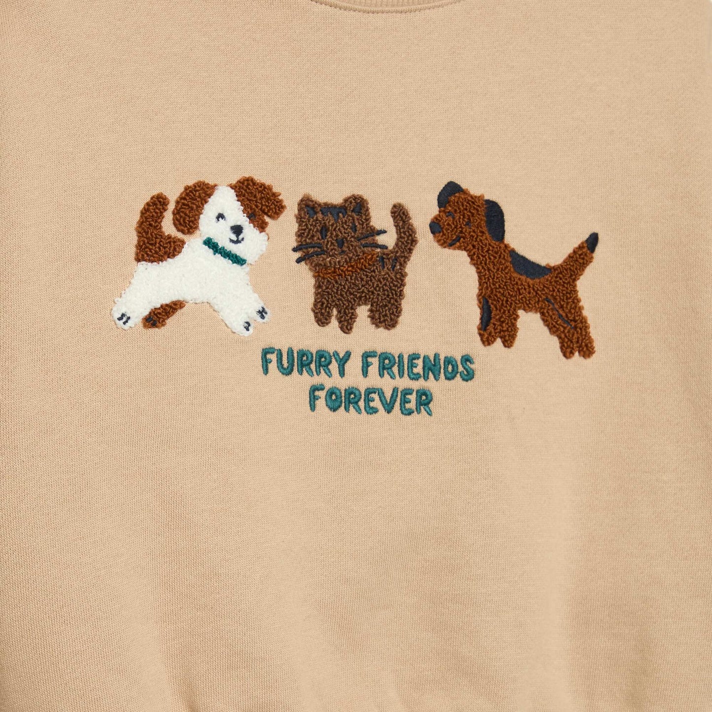 Long-sleeved fleece sweatshirt with playful design BEIGE