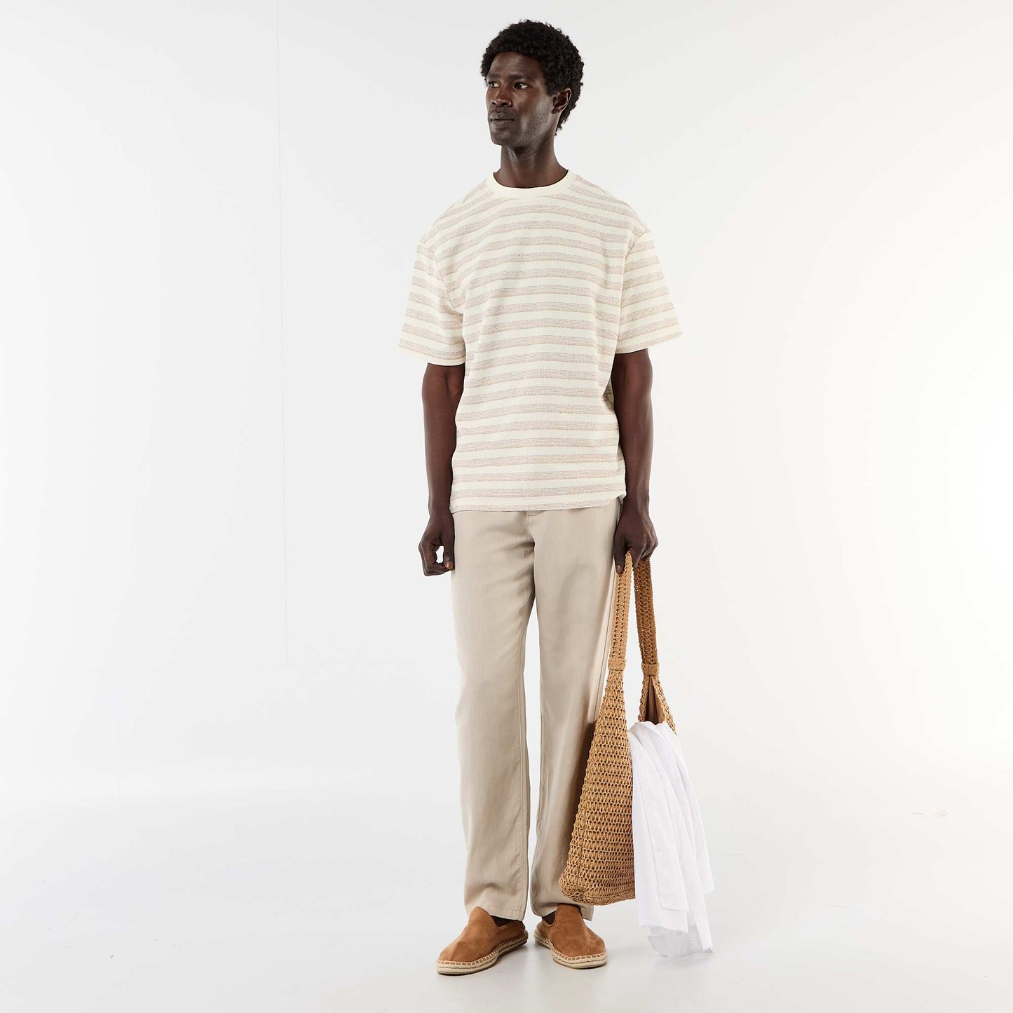 Short-sleeved knitted T-shirt BEIGE