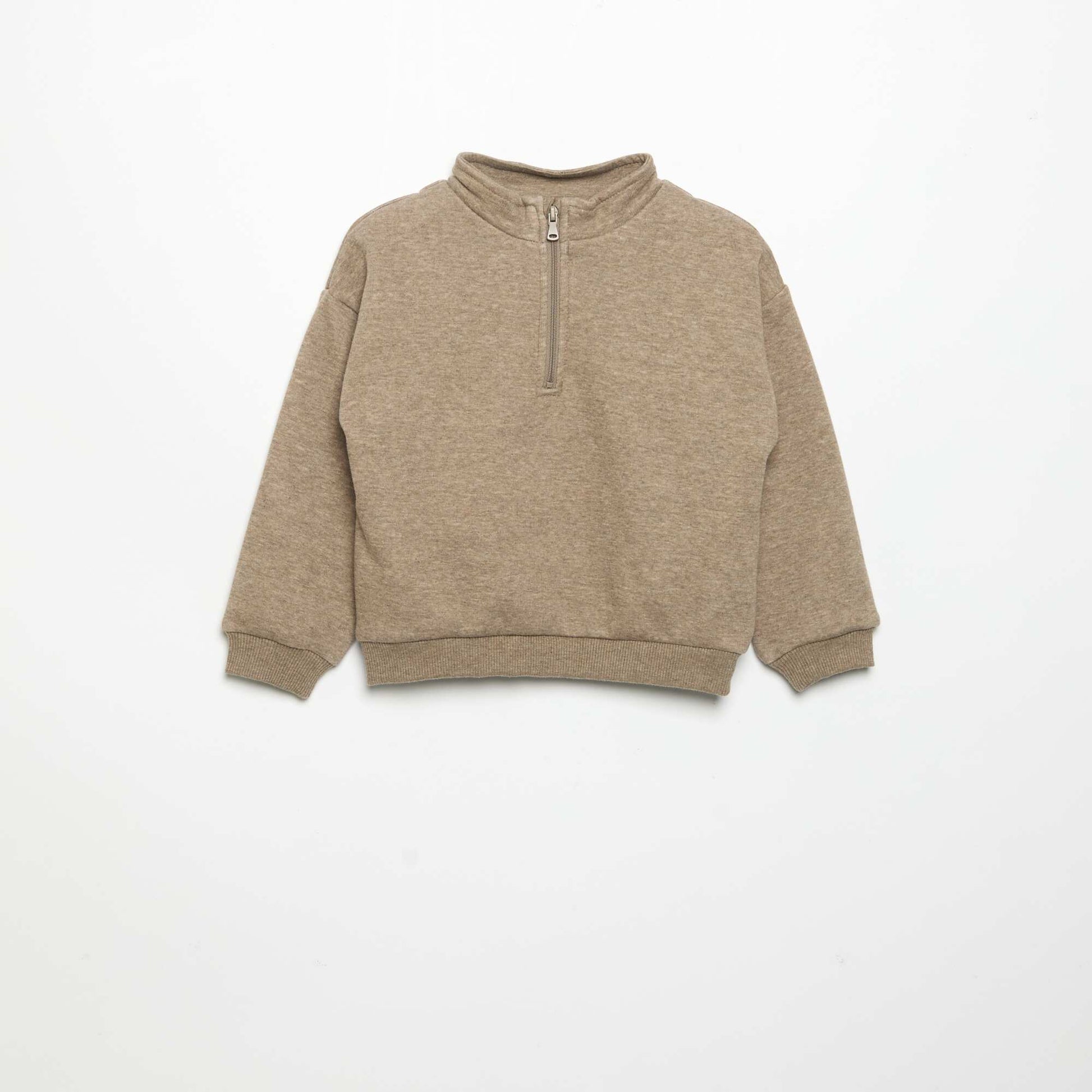 Long-sleeved zip-neck sweatshirt BROWN