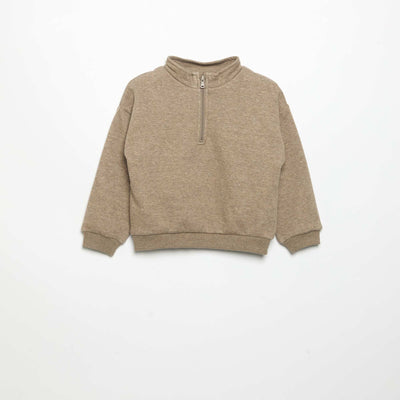 Long-sleeved zip-neck sweatshirt BROWN