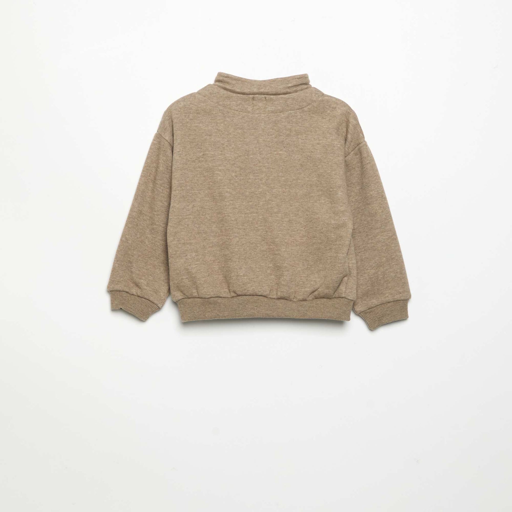 Long-sleeved zip-neck sweatshirt BROWN