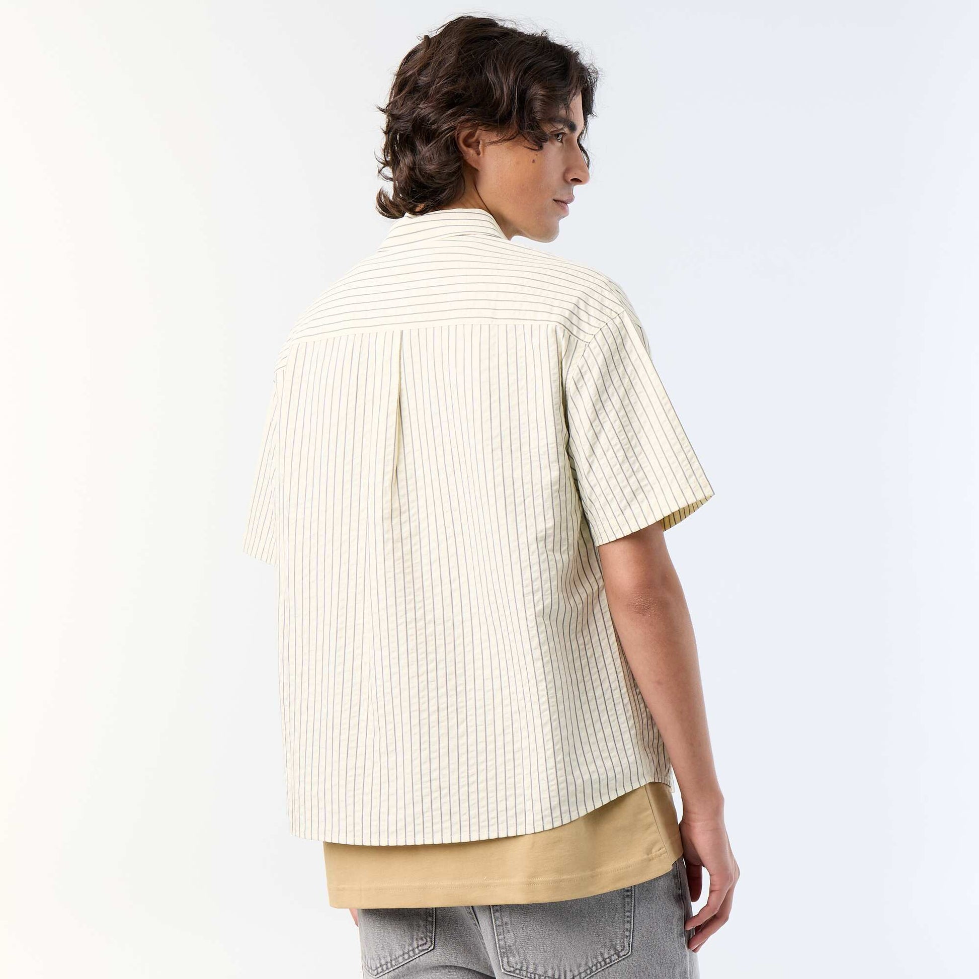 Short-sleeved shirt with embroidery BEIGE
