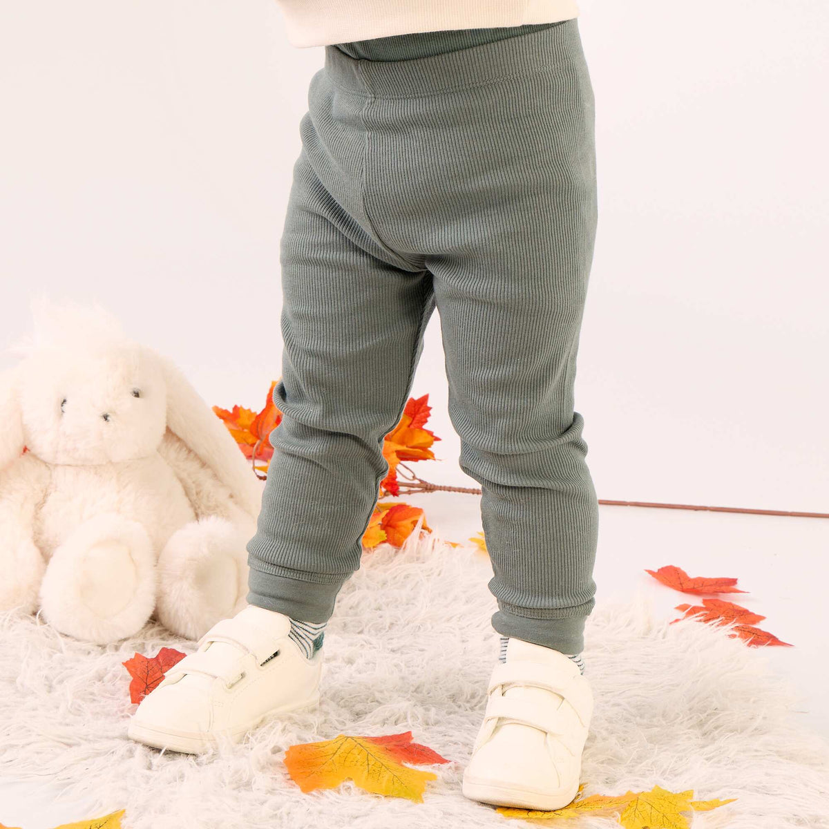 Ribbed knit leggings GREEN