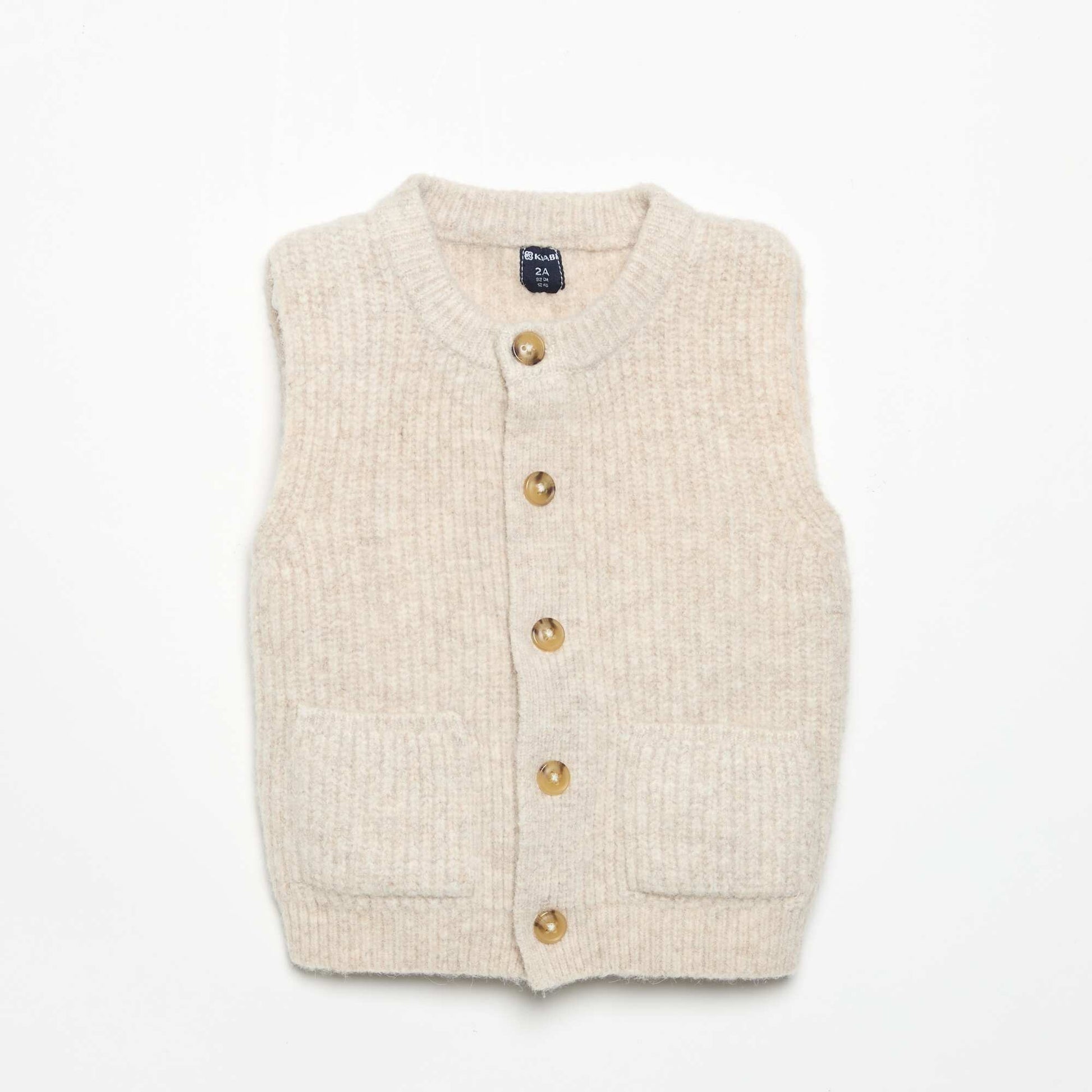 Sleeveless cardigan with pockets BEIGE