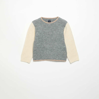 Contrast Long-Sleeved Sweater GREY