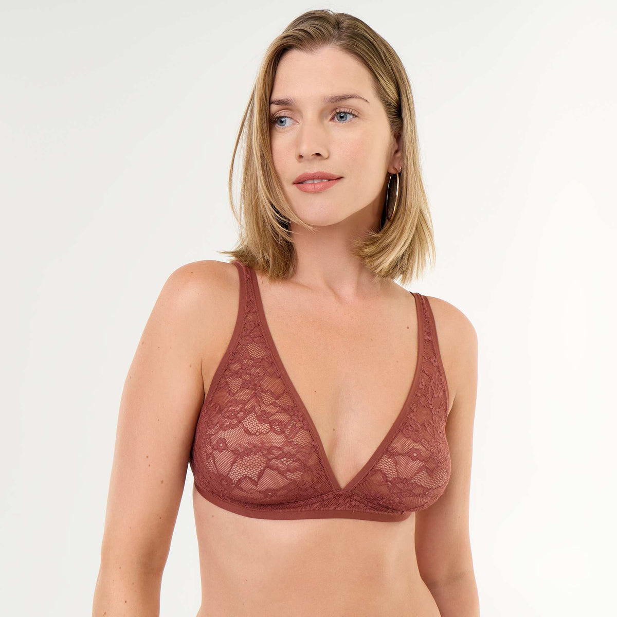 Openwork Lace Triangle Bra BROWN