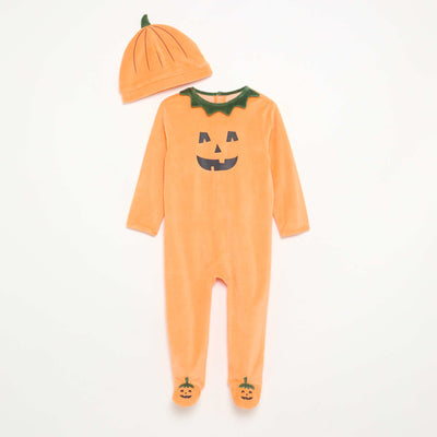 Halloween Velvet 2-Piece Sleepsuit Set with Hat ORANGE