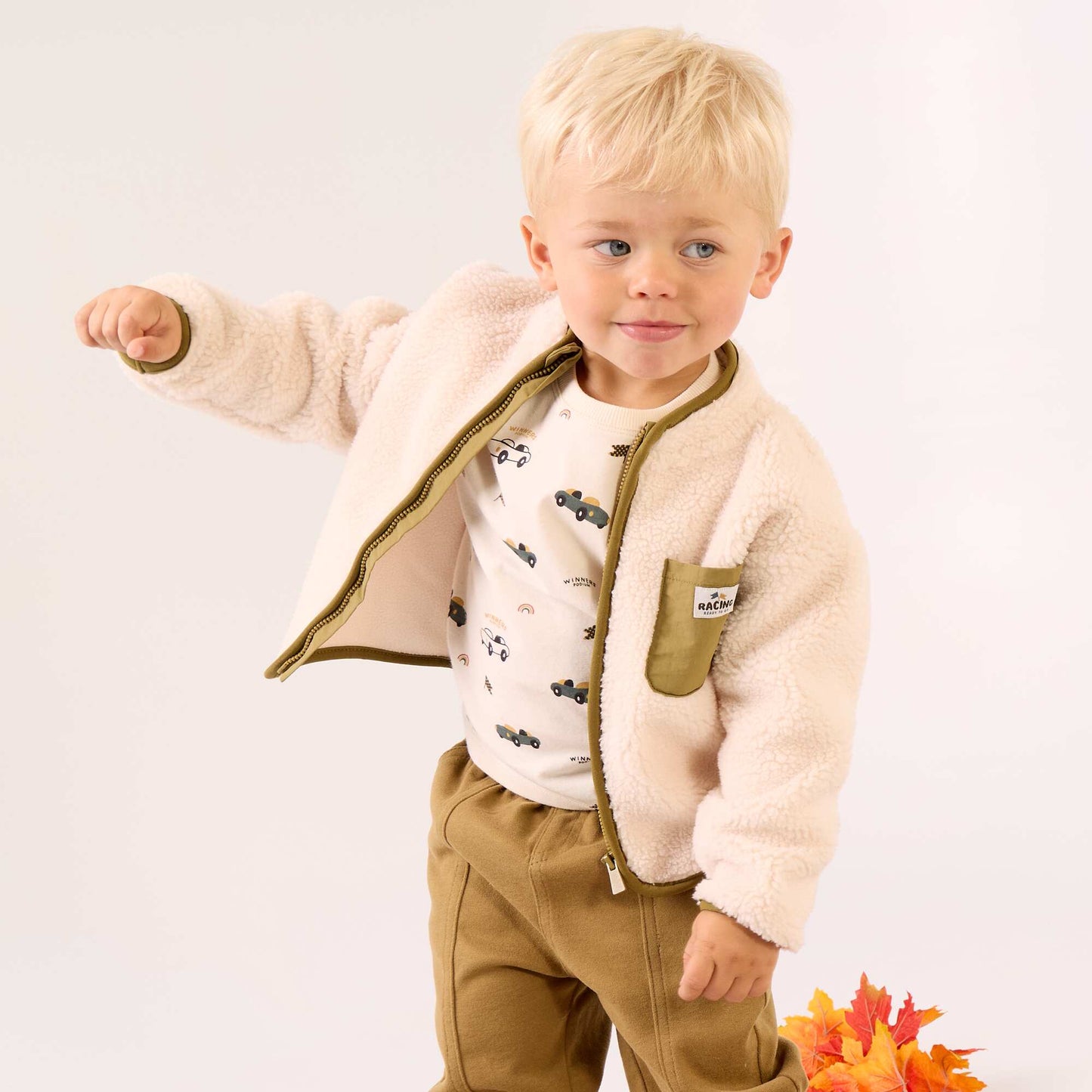 Long-Sleeve Faux Shearling Cardigan BEIGE