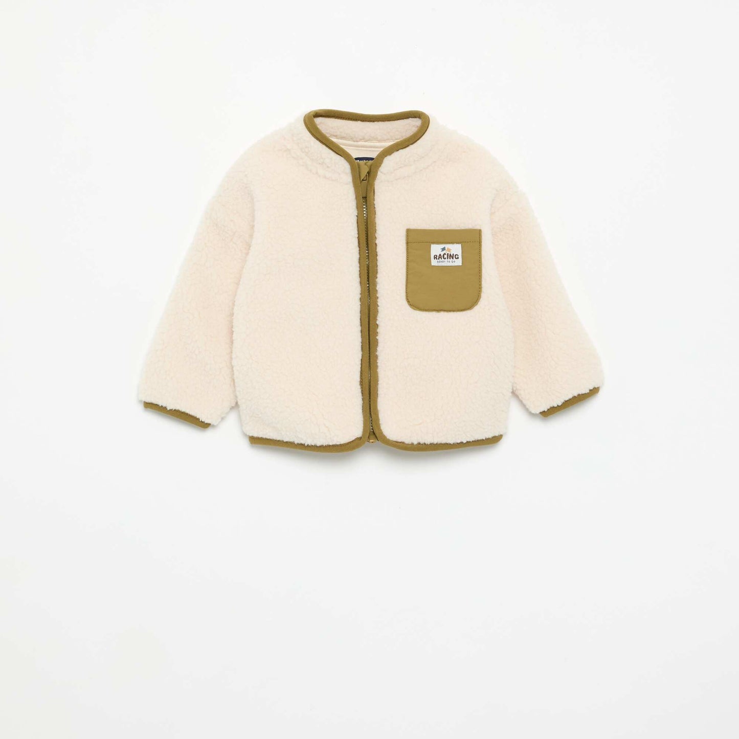 Long-Sleeve Faux Shearling Cardigan BEIGE