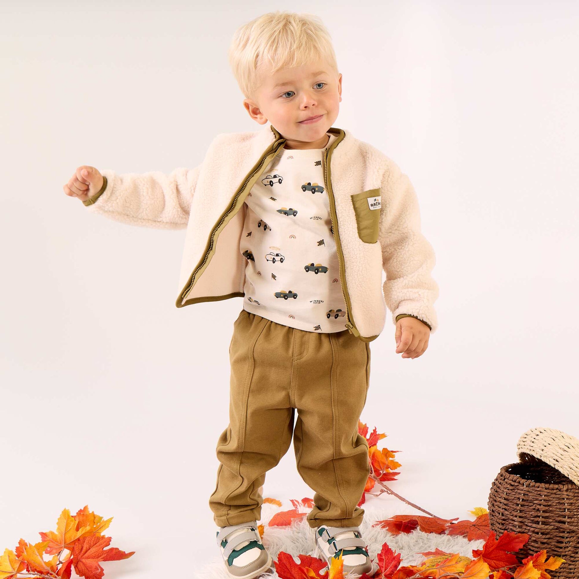 Long-Sleeve Faux Shearling Cardigan BEIGE