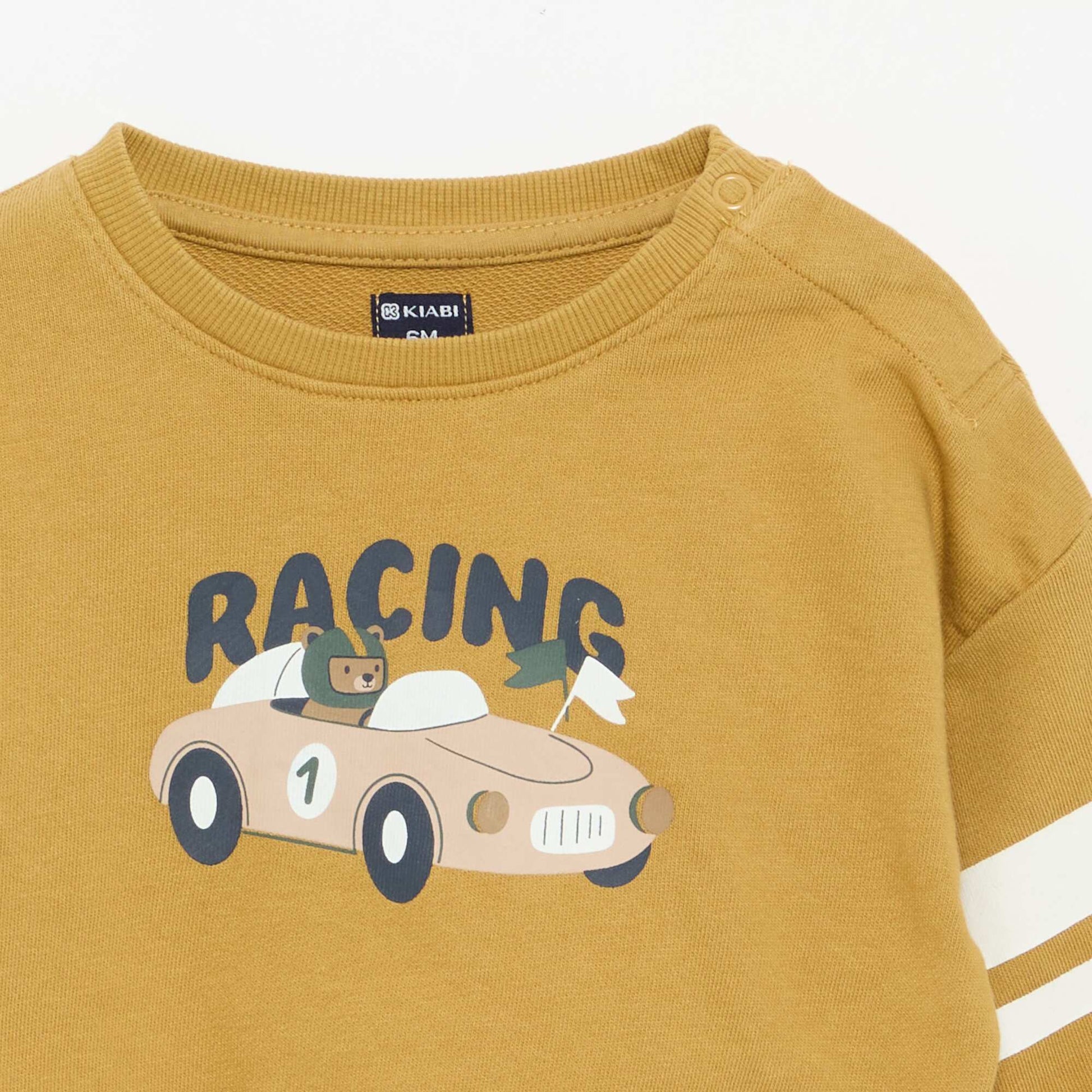 Printed sweatshirt with striped long sleeves YELLOW