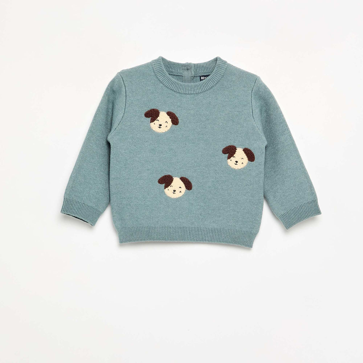 Compact Knit Sweater with Animal Embroideries BLUE
