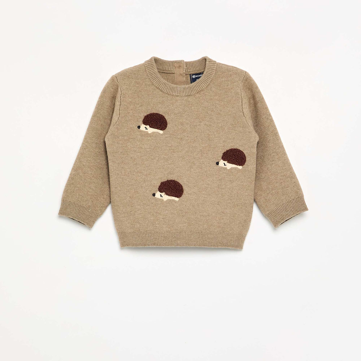 Compact Knit Sweater with Animal Embroideries BEIGE
