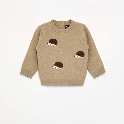 Compact Knit Sweater with Animal Embroideries BEIGE