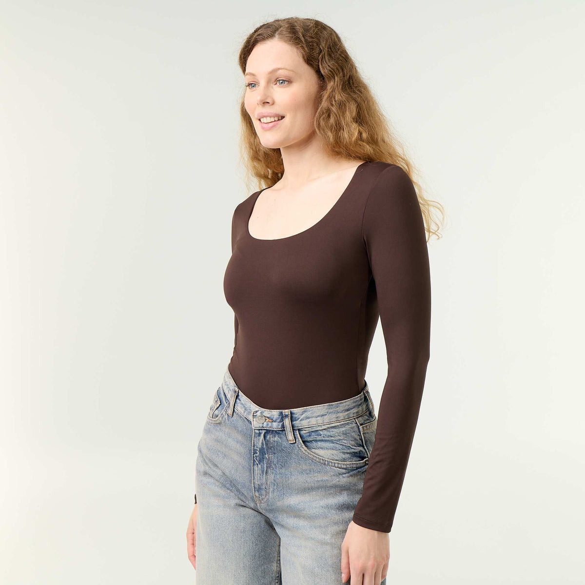 Solid Long-Sleeved Bodysuit BROWN