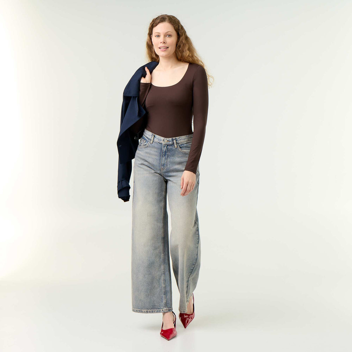 Solid Long-Sleeved Bodysuit BROWN