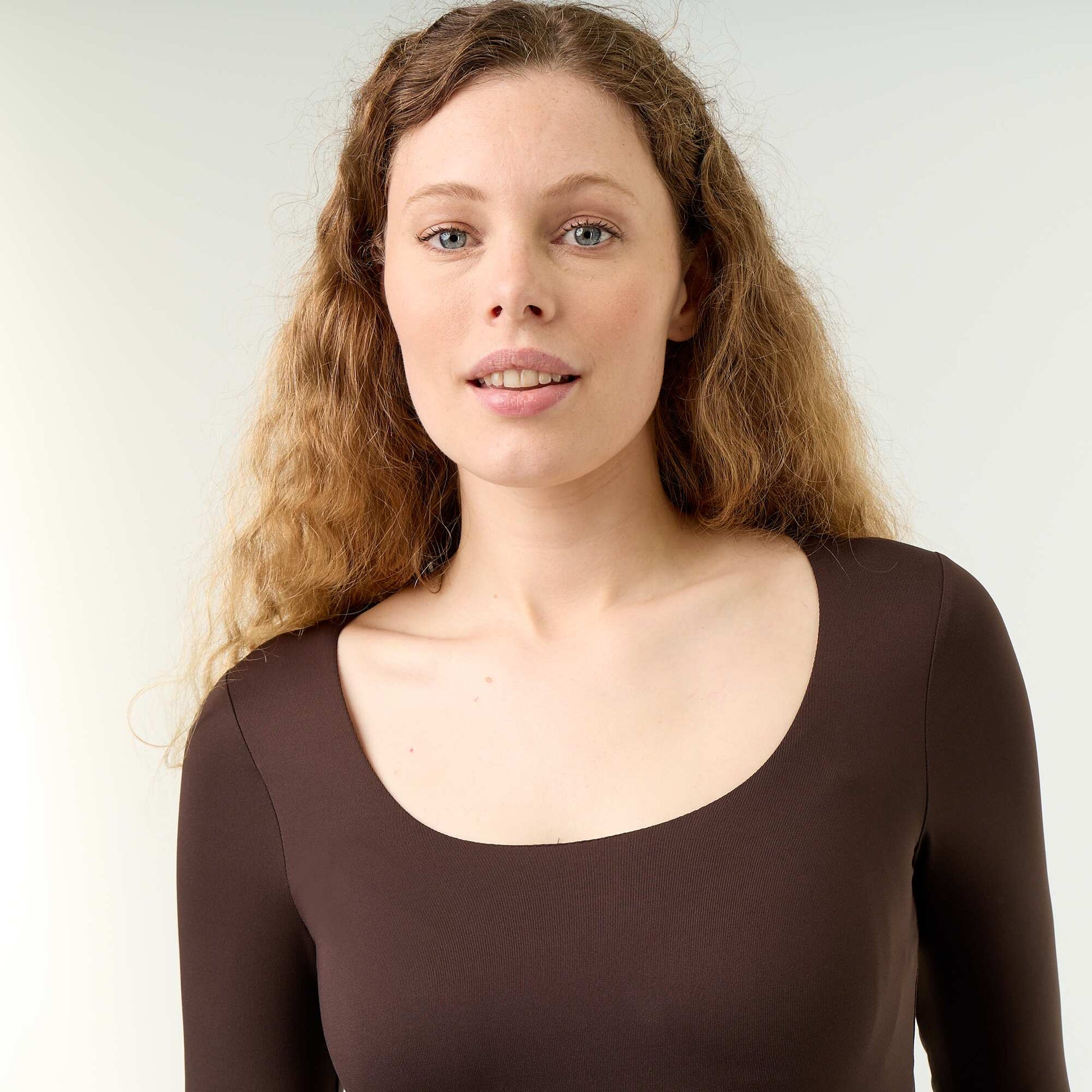 Solid Long-Sleeved Bodysuit BROWN