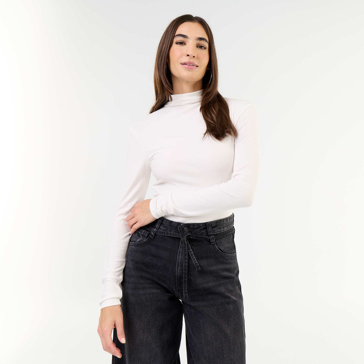 Stretch Roll-Neck Top WHITE