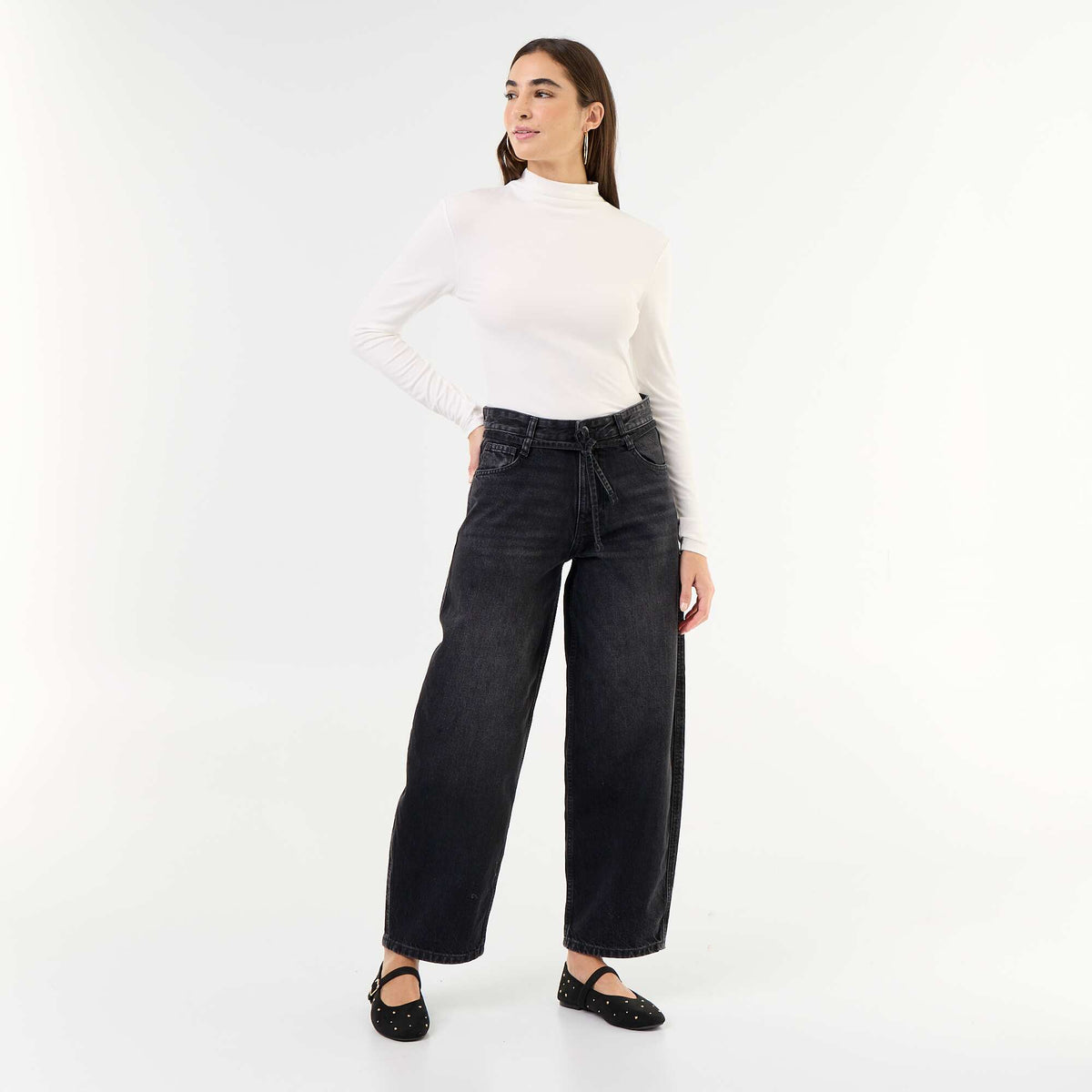 Stretch Roll-Neck Top WHITE