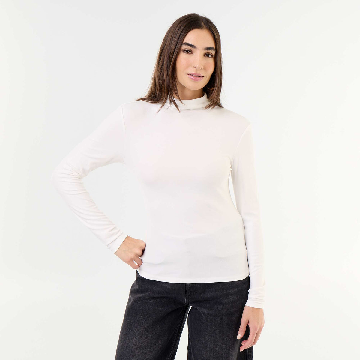 Stretch Roll-Neck Top WHITE
