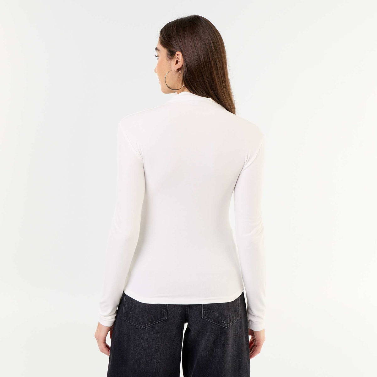 Stretch Roll-Neck Top WHITE
