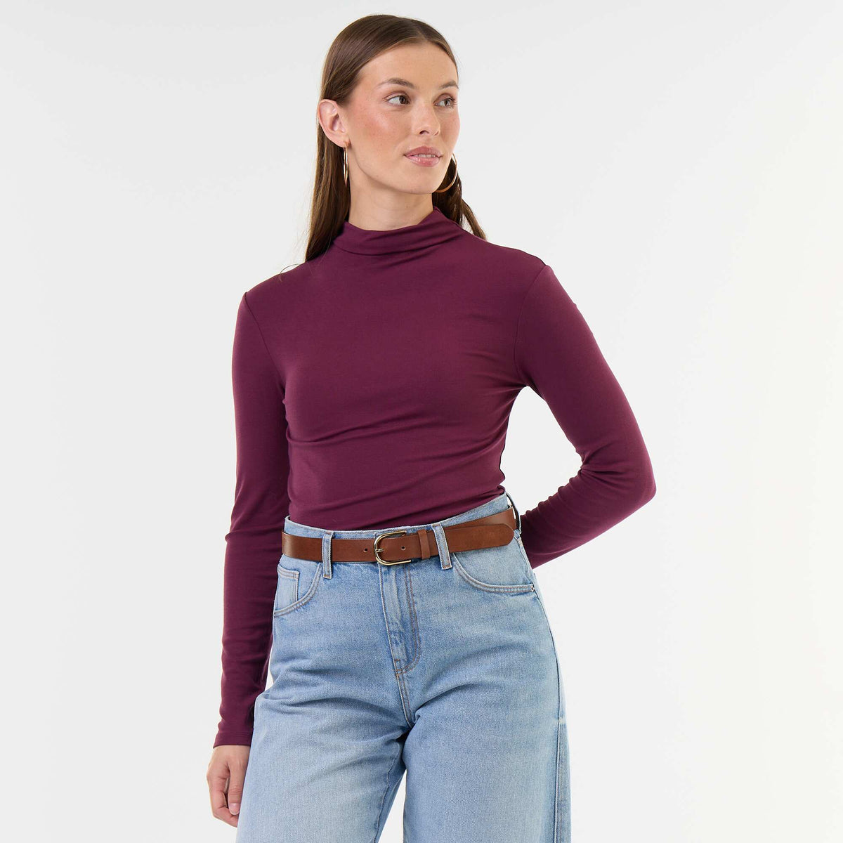 Stretch Roll-Neck Top PINK