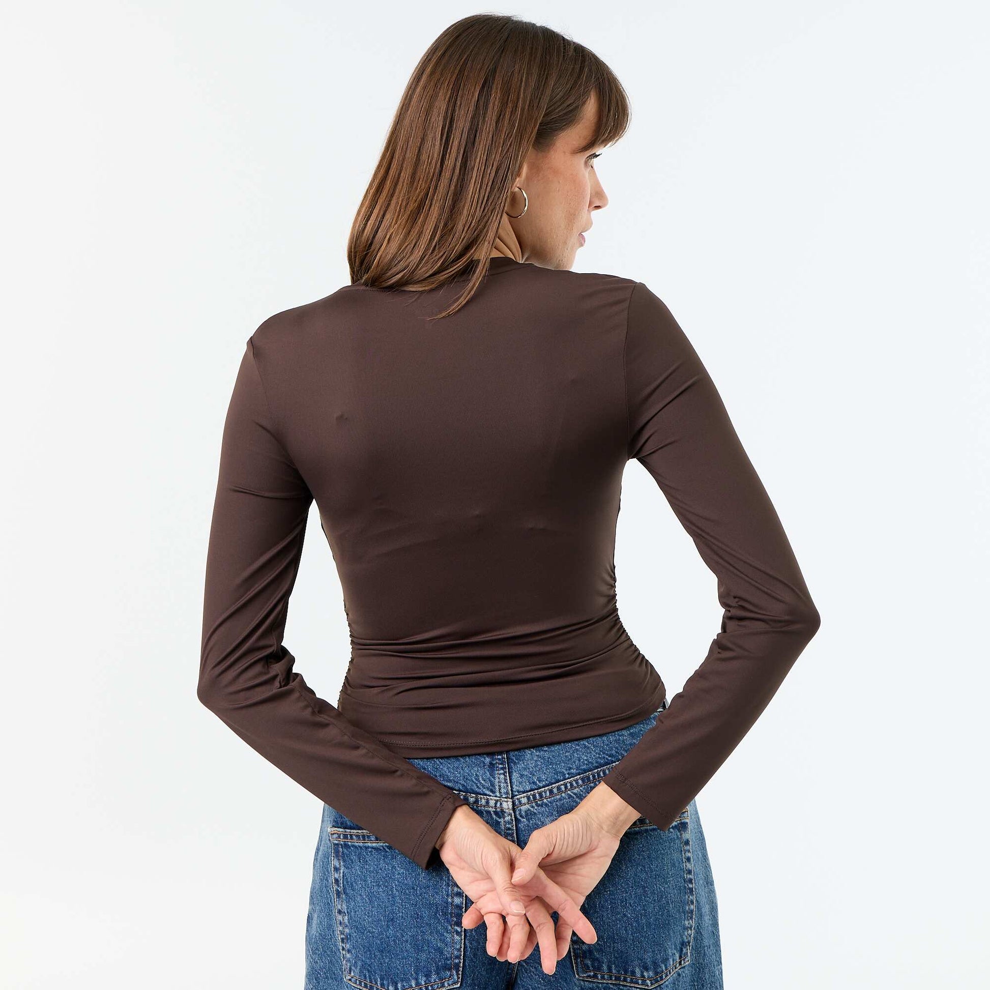 Fitted and pleated t-shirt BROWN