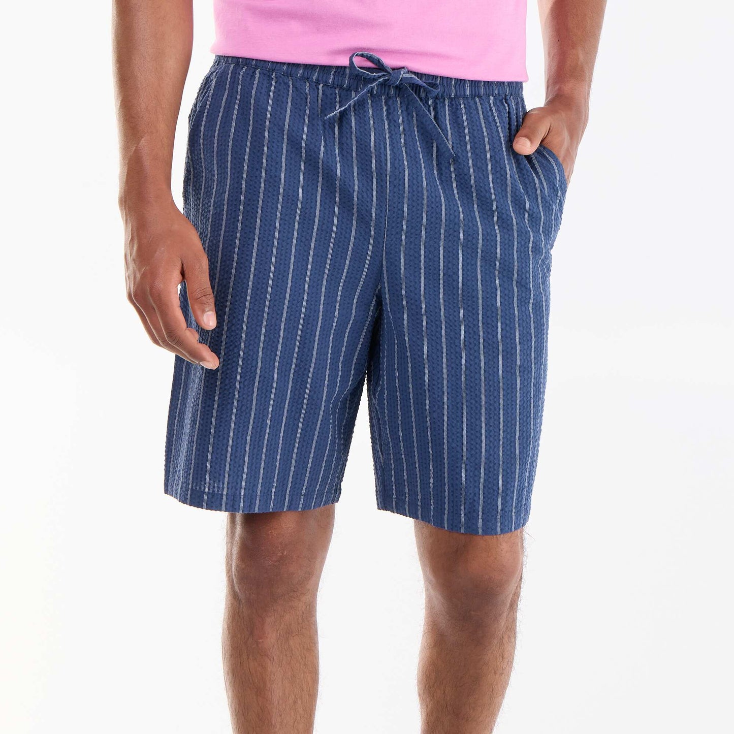 Striped seersucker shorts BLUE