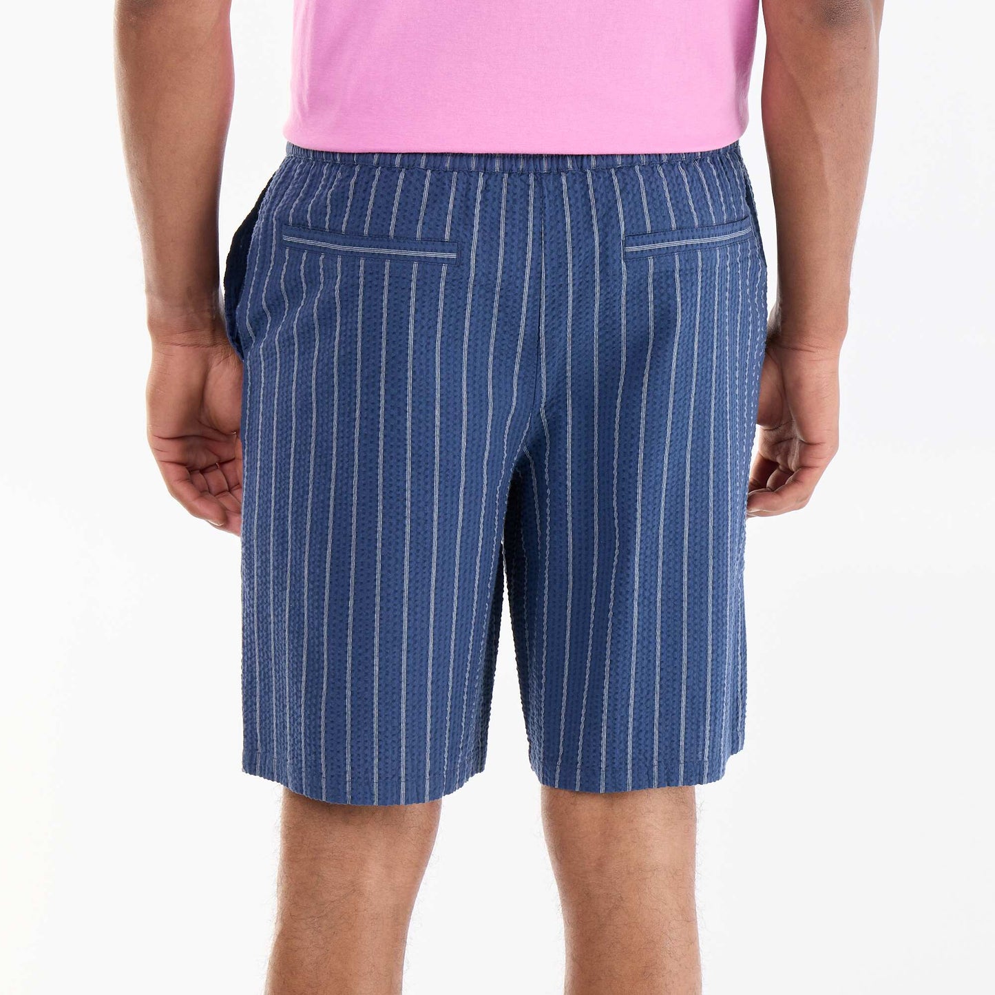Striped seersucker shorts BLUE