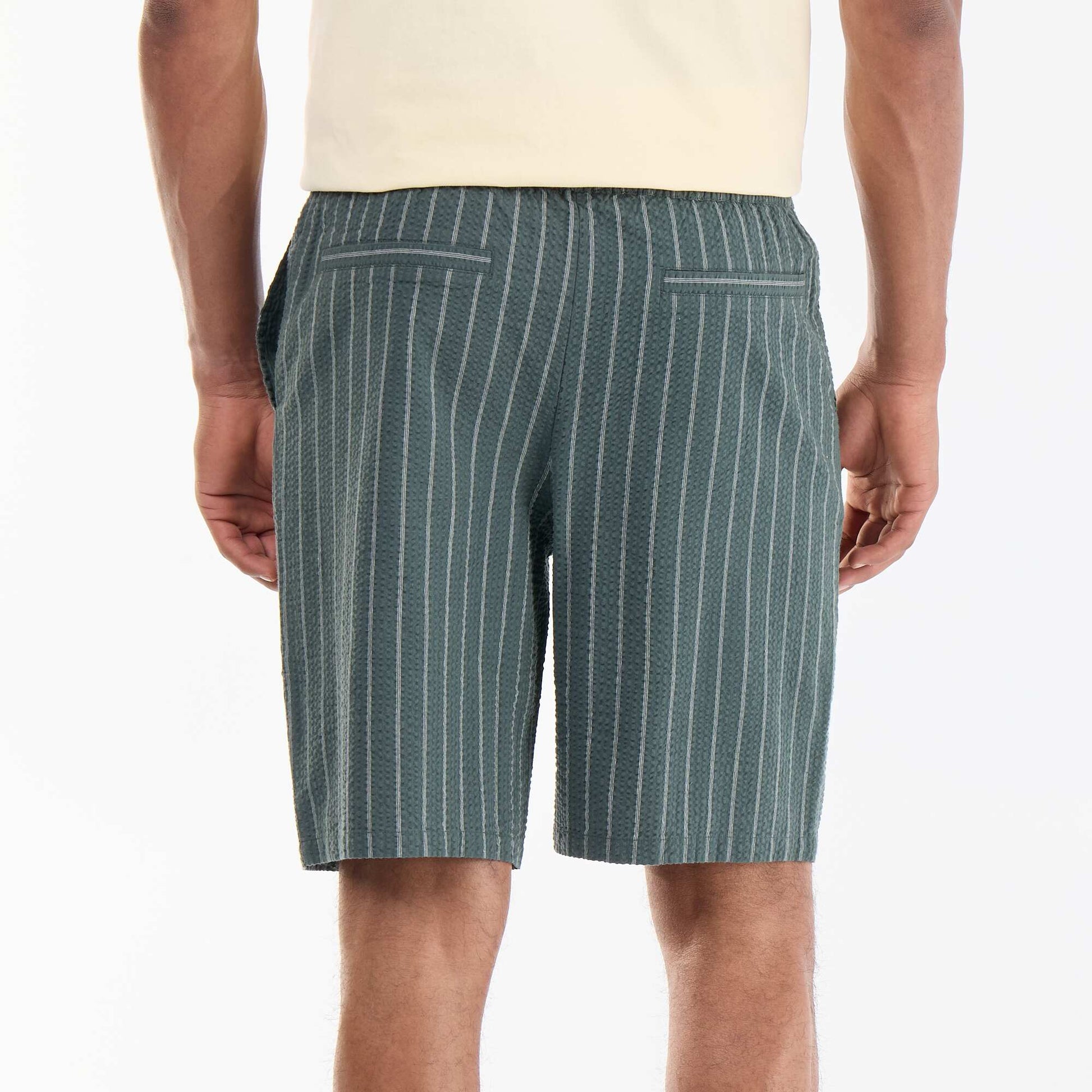 Striped seersucker shorts GREEN