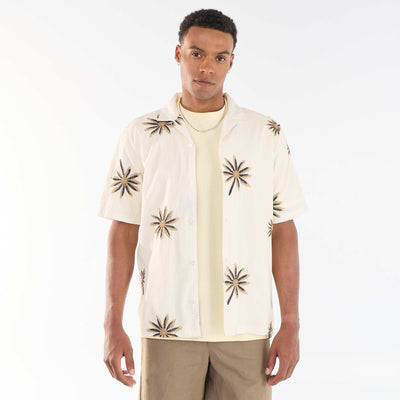 Short-sleeved shirt with embroidered pattern BEIGE