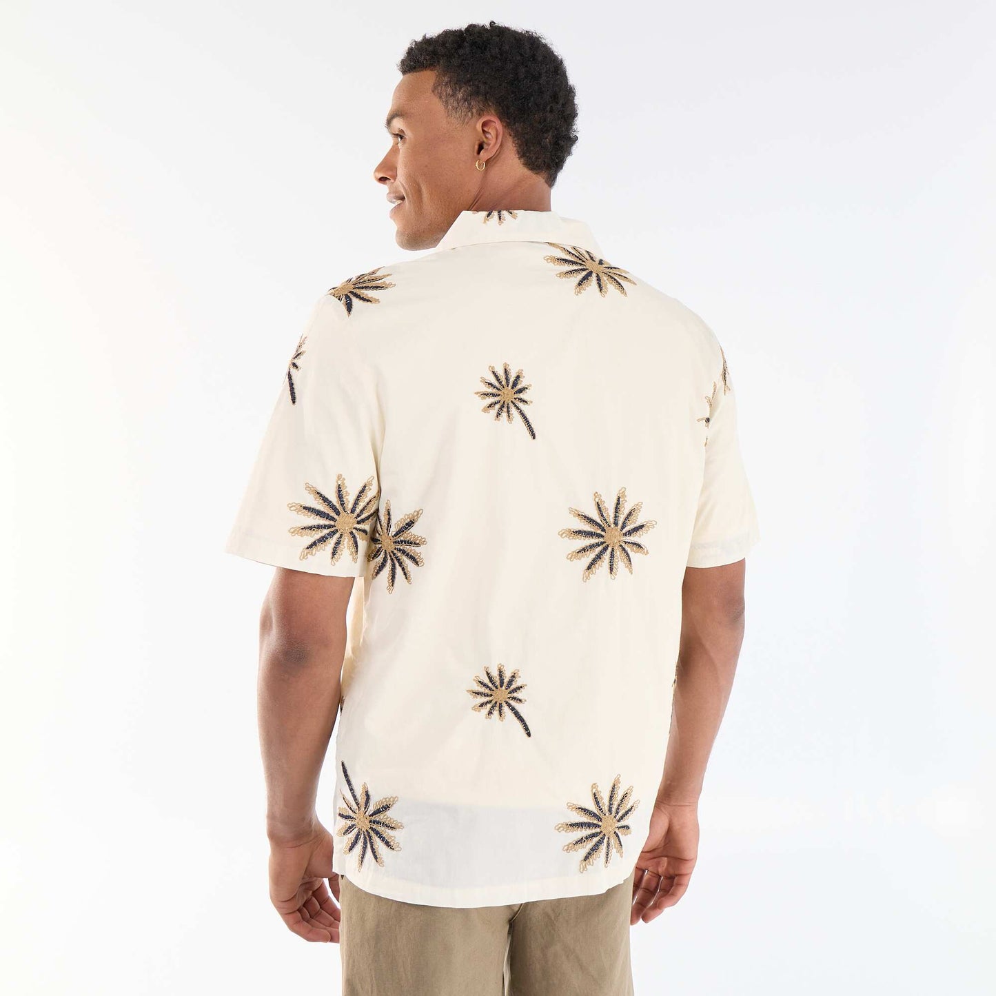 Short-sleeved shirt with embroidered pattern BEIGE