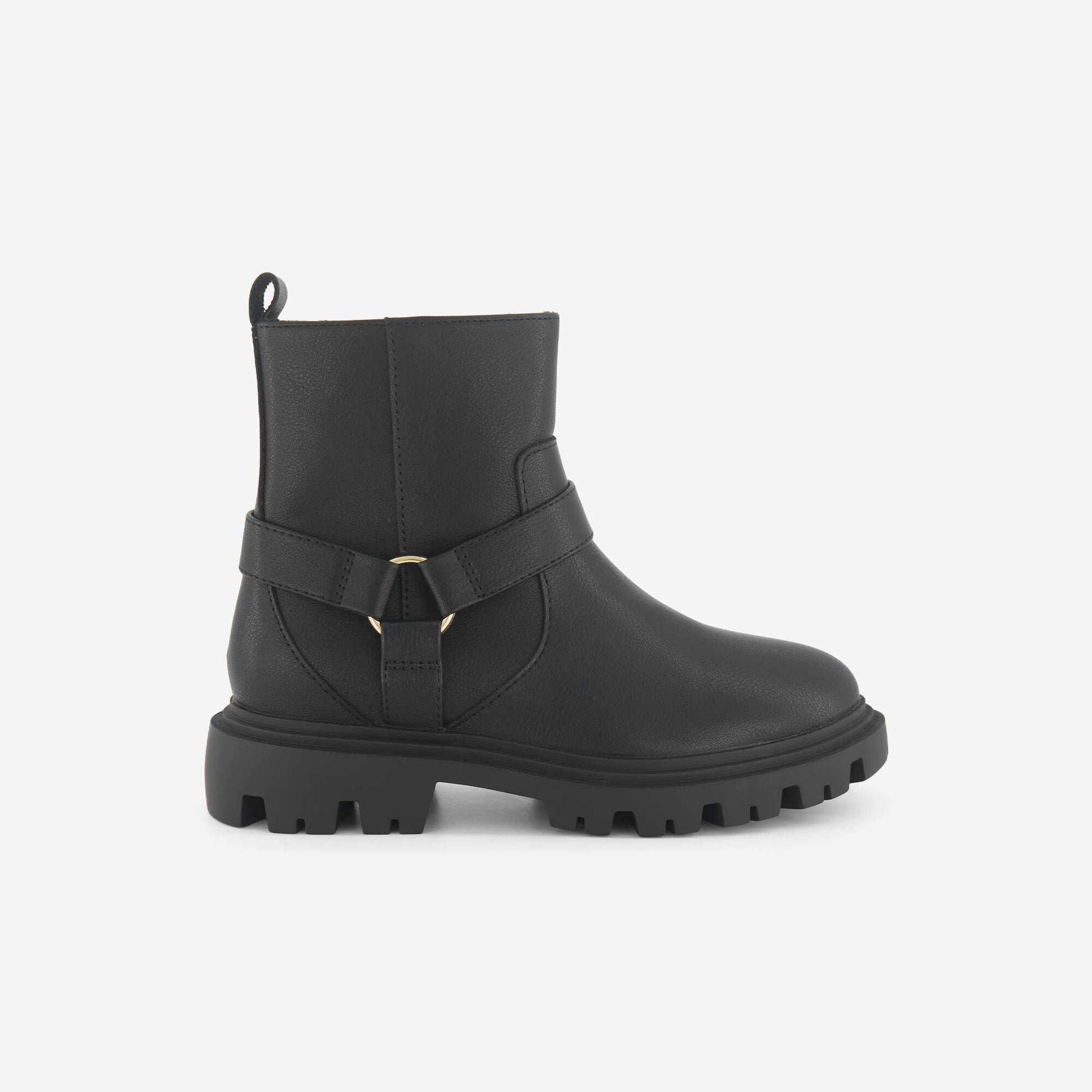 Faux Leather Boots with Decorative Straps BLACK