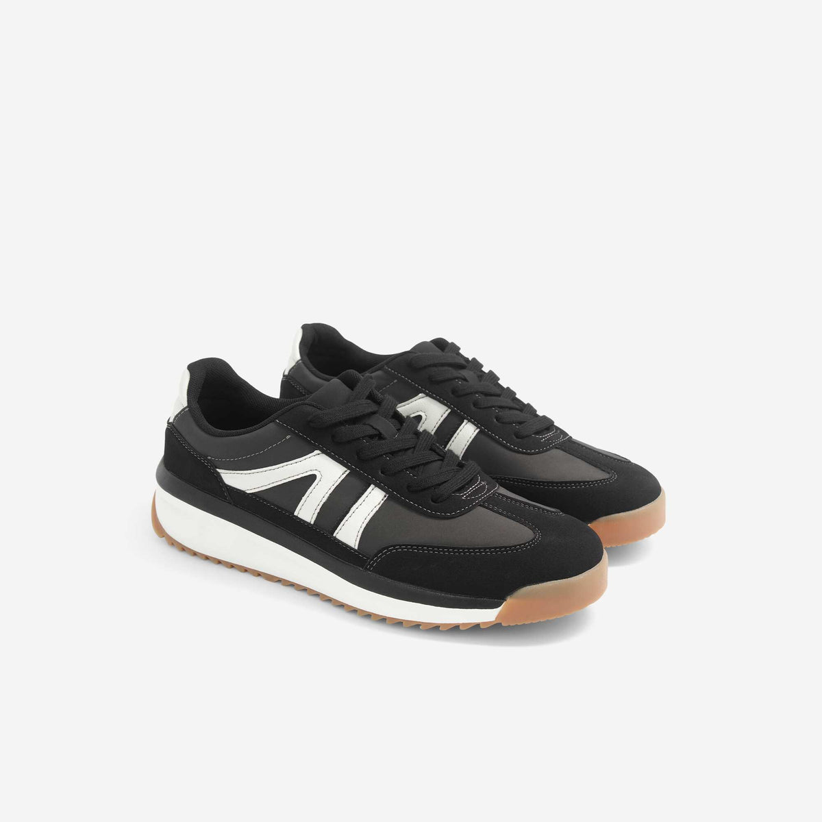 Two-tone mixed-material low-top sneakers GREY