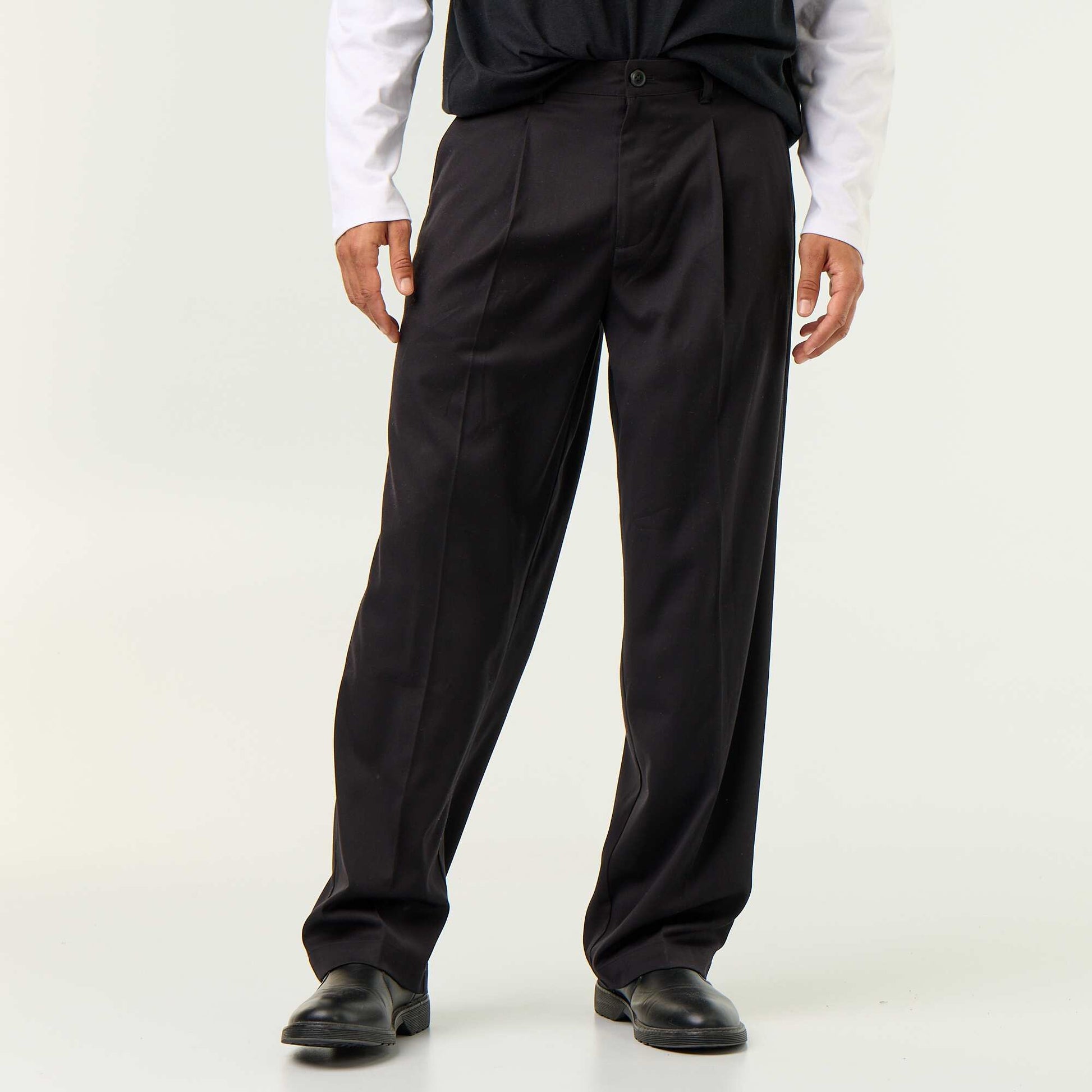 Solid wide-leg trousers BLACK