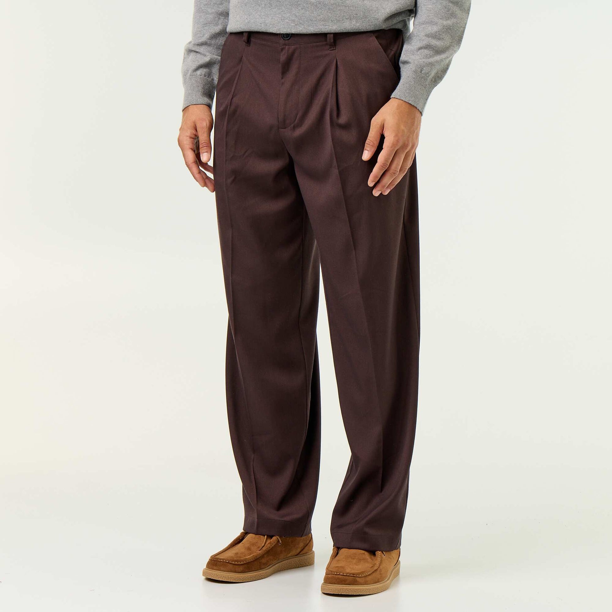 Solid wide-leg trousers BROWN