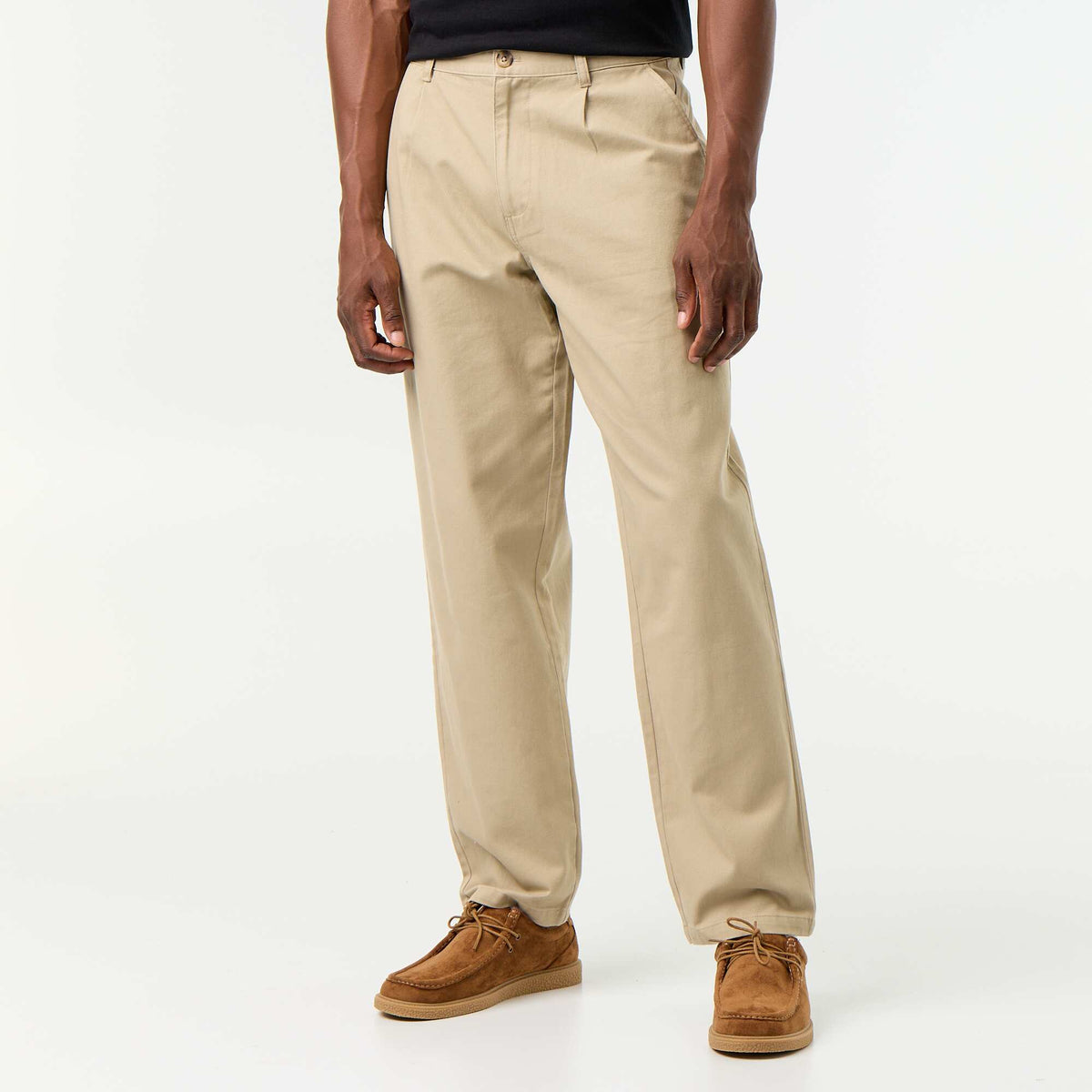 Plain Relaxed Wide-Leg Trousers BEIGE