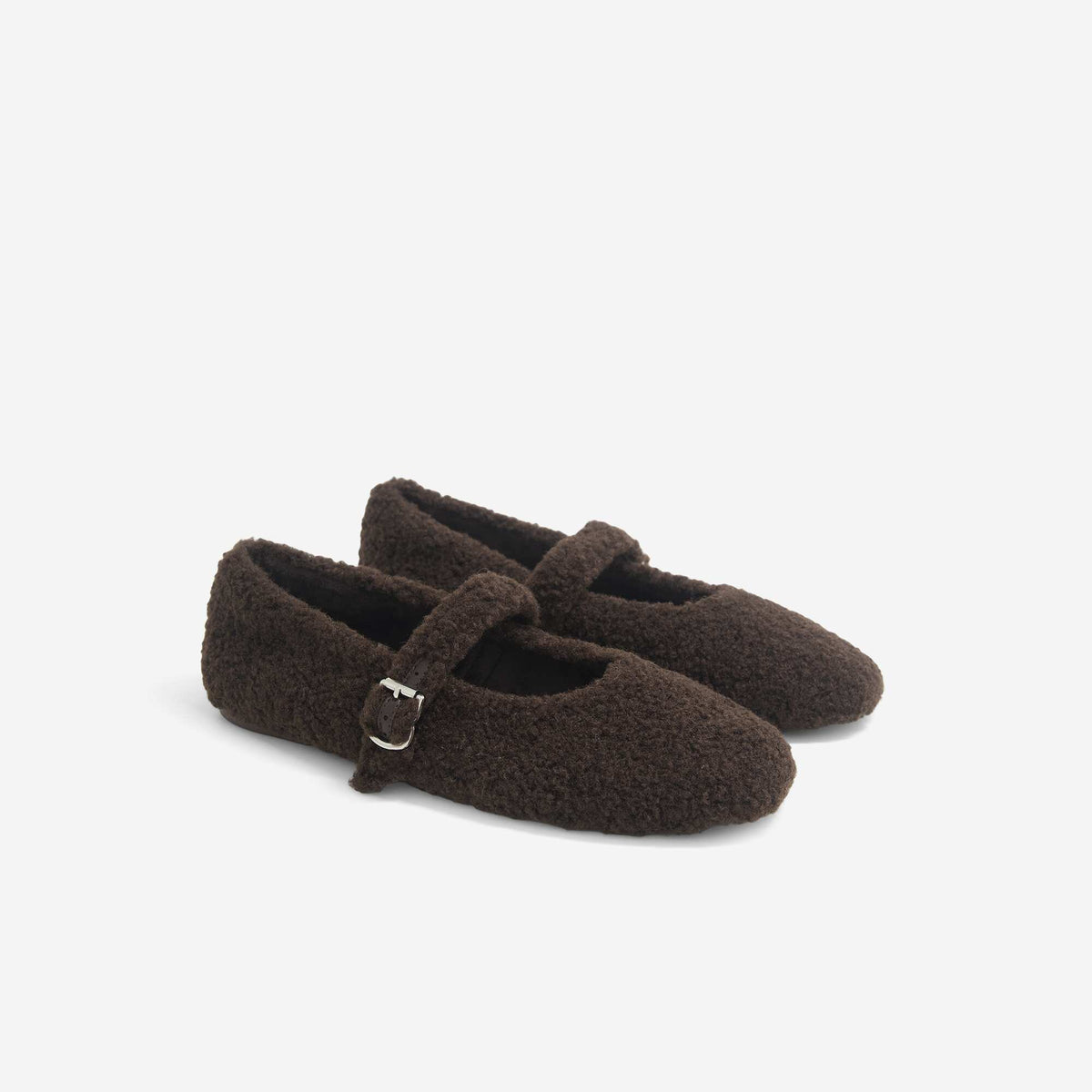 Flat ballerina slippers with a sheepskin effect BROWN