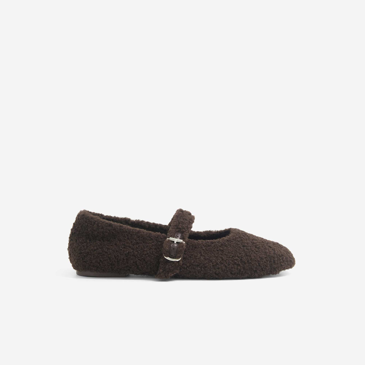 Flat ballerina slippers with a sheepskin effect BROWN