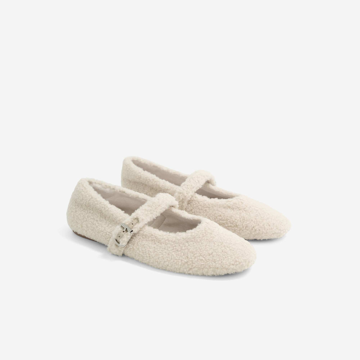 Flat ballerina slippers with a sheepskin effect BEIGE