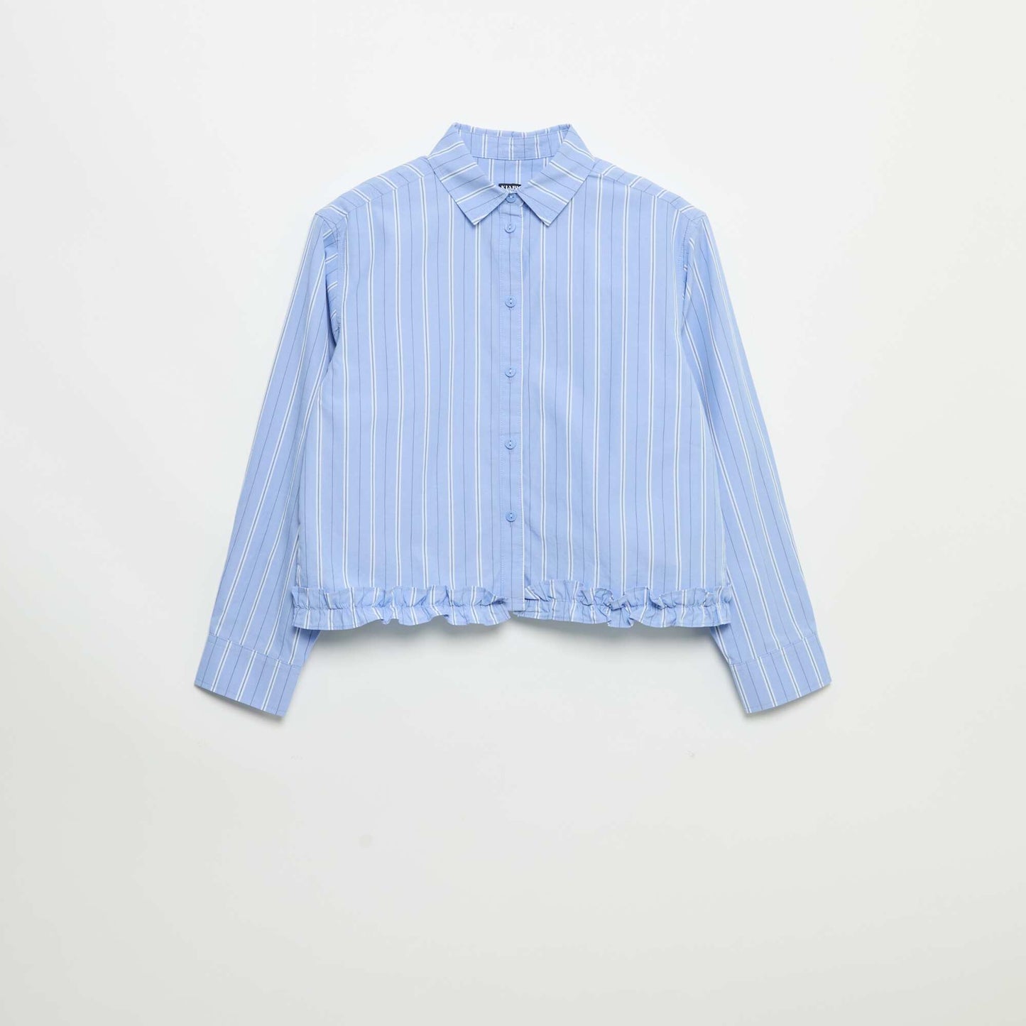 Poplin Shirt with Ruffled Hem BLUE