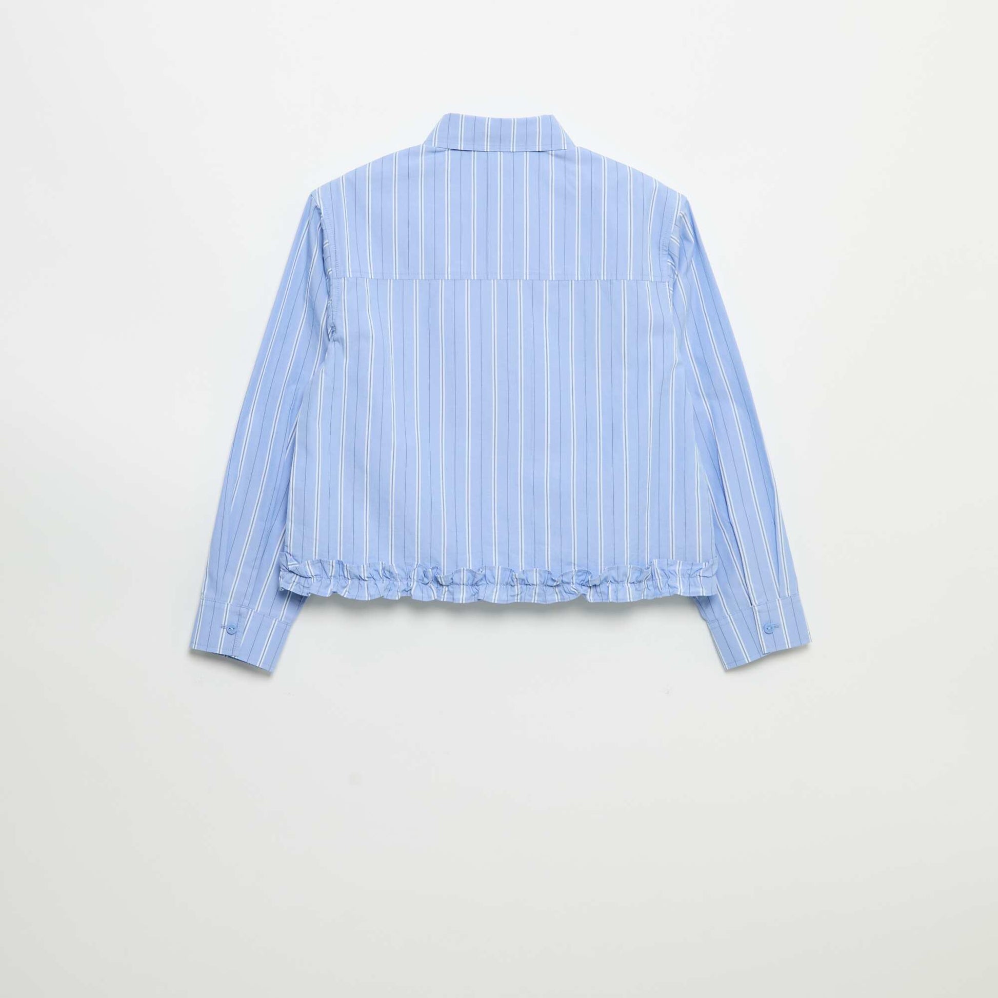 Poplin Shirt with Ruffled Hem BLUE