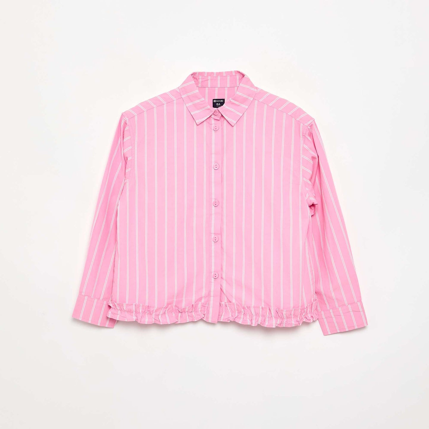 Poplin Shirt with Ruffled Hem PINK