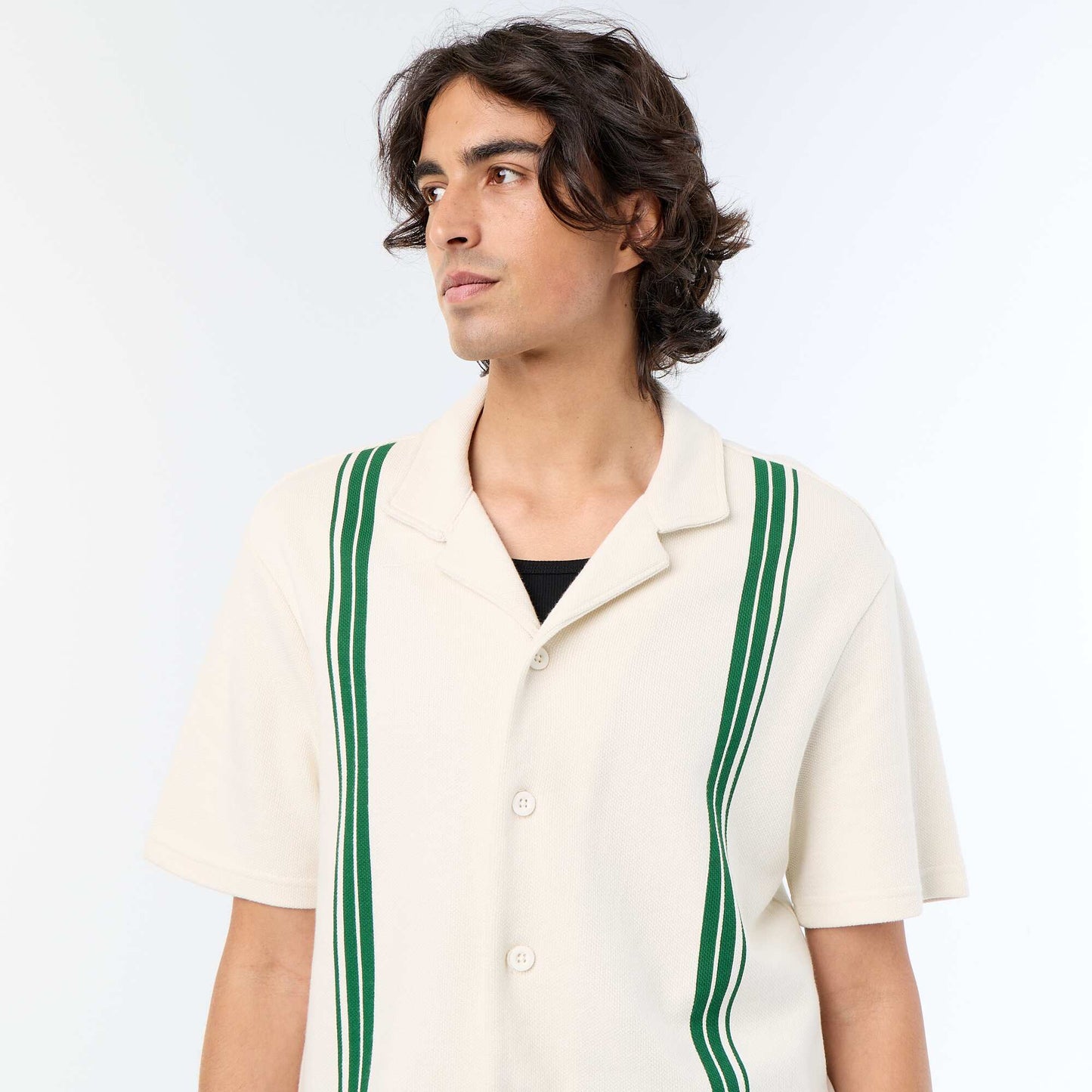 Heavy knit short-sleeved shirt WHITE