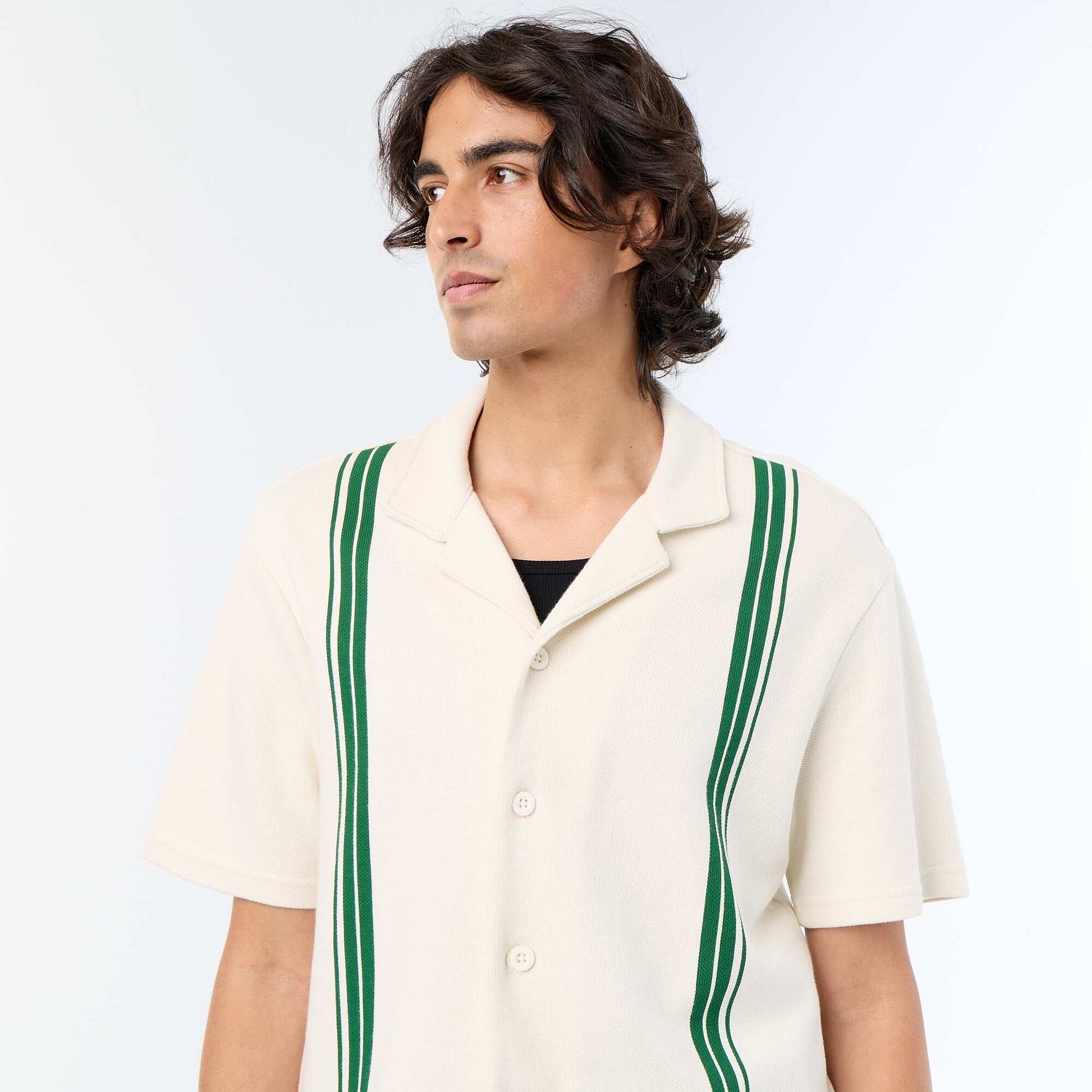 Heavy knit short-sleeved shirt WHITE