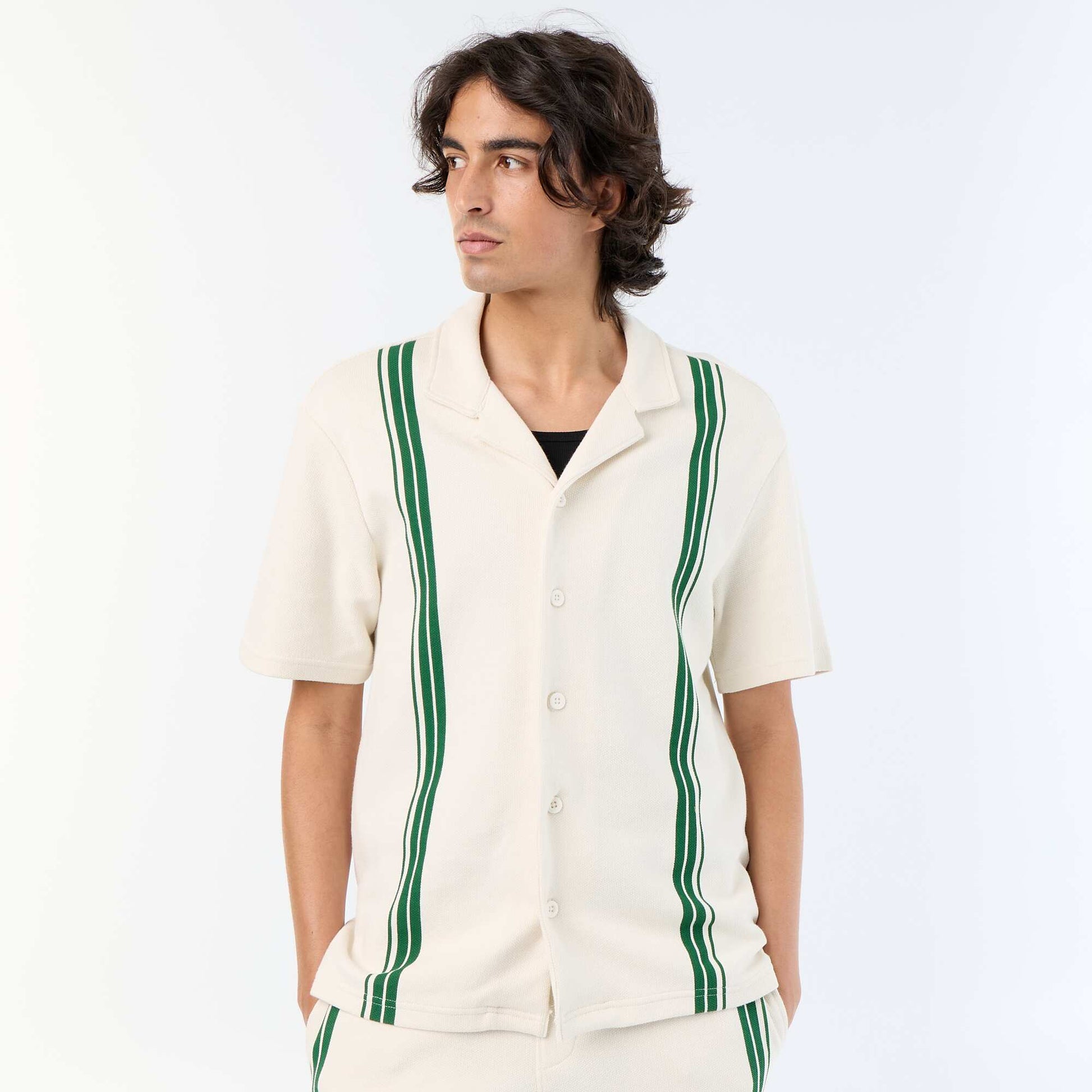 Heavy knit short-sleeved shirt WHITE